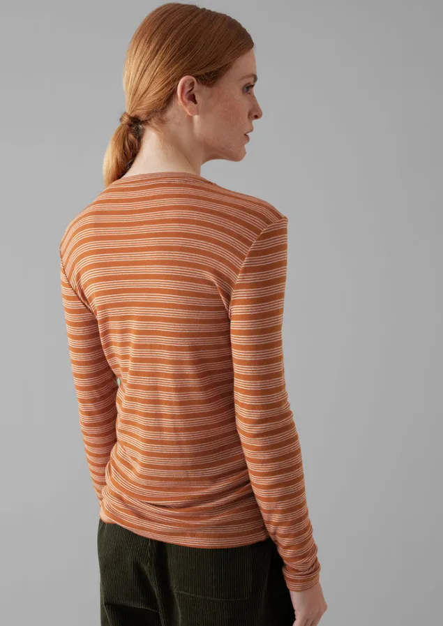 agnes_stripe_wool_lyocell_tee_7.webp Jersey | Tops & Tees-TOAST Agnes Stripe Wool Lyocell Tee BauxiteOrange/Mauve
