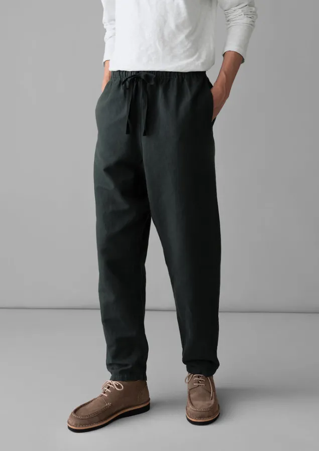 Linen | Trousers-TOAST Alfie Garment Dyed Herringbone Trousers WashedBlack
