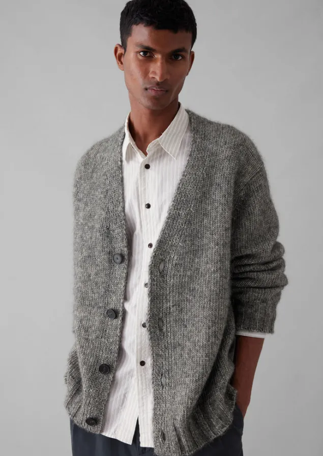 Knitwear-TOAST Alpaca Wool V-Neck Cardigan GreyMelange
