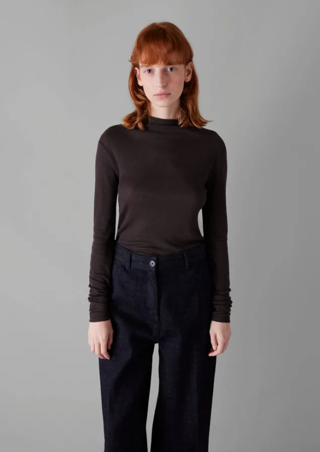 Jersey | Tops & Tees-TOAST Aster Wool Lyocell High Neck Tee BlackCoffee