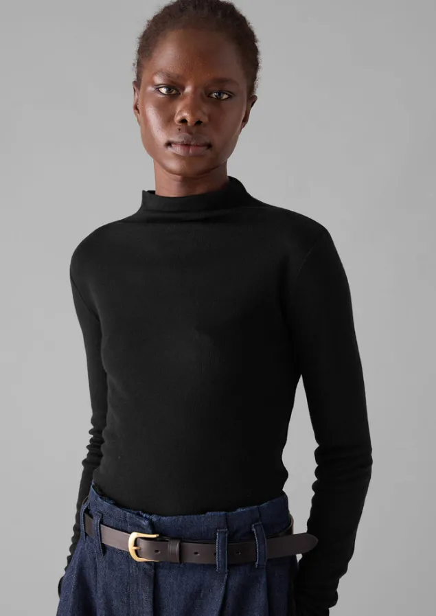 aster_wool_lyocell_high_neck_tee_2-3.webp Jersey | Tops & Tees-TOAST Aster Wool Lyocell High Neck Tee Black