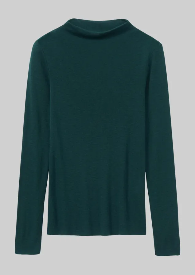 aster_wool_lyocell_high_neck_tee_3.webp Jersey | Tops & Tees-TOAST Aster Wool Lyocell High Neck Tee DarkGreen