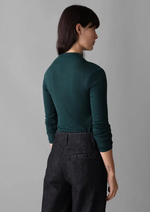 aster_wool_lyocell_high_neck_tee_5.webp Jersey | Tops & Tees-TOAST Aster Wool Lyocell High Neck Tee DarkGreen