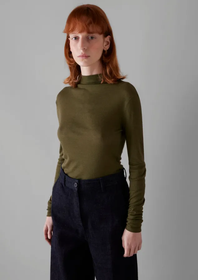 aster_wool_lyocell_high_neck_tee_6-3.webp Jersey | Tops & Tees-TOAST Aster Wool Lyocell High Neck Tee Artichoke