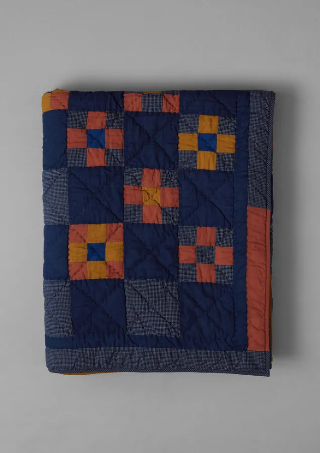 Textiles | Blankets & Throws-TOAST Astrid Check Patchwork Cotton Quilt DeepestBlue/Sienna