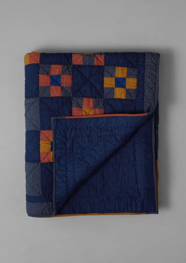 astrid_check_patchwork_cotton_quilt_13-1.webp Textiles | Blankets & Throws-TOAST Astrid Check Patchwork Cotton Quilt DeepestBlue/Sienna