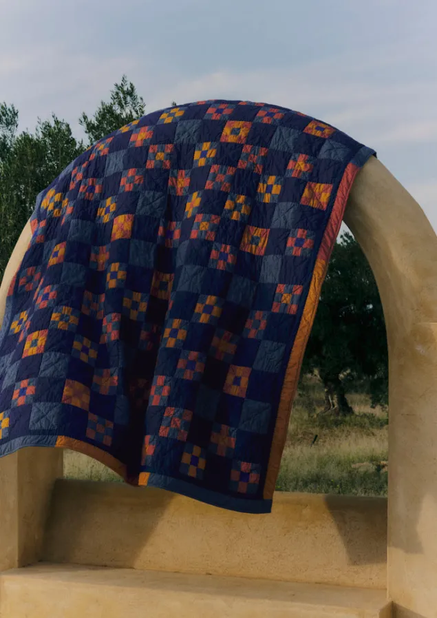 astrid_check_patchwork_cotton_quilt_6-1.webp Textiles | Blankets & Throws-TOAST Astrid Check Patchwork Cotton Quilt DeepestBlue/Sienna