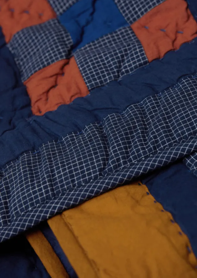 astrid_check_patchwork_cotton_quilt_7.webp Textiles | Blankets & Throws-TOAST Astrid Check Patchwork Cotton Quilt DeepestBlue/Sienna