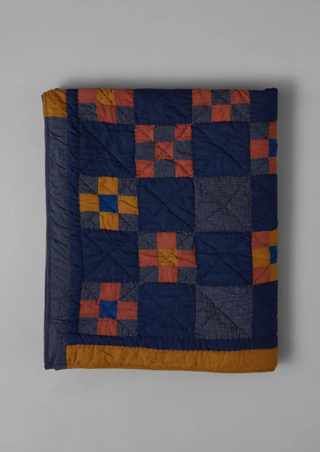 astrid_check_patchwork_cotton_quilt_9.webp Textiles | Blankets & Throws-TOAST Astrid Check Patchwork Cotton Quilt DeepestBlue/Sienna