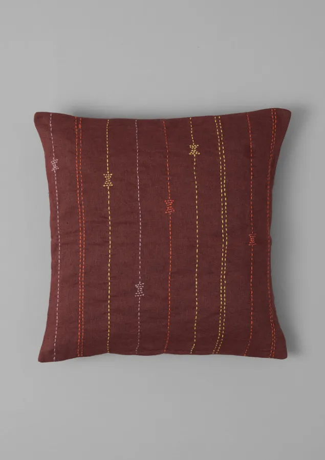 Textiles | Cushions & Covers-TOAST Basri Hand Embroidered Cushion Cover Conker