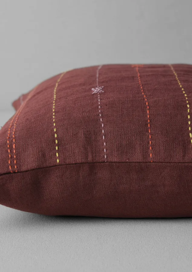 Textiles | Cushions & Covers-TOAST Basri Hand Embroidered Cushion Cover Conker
