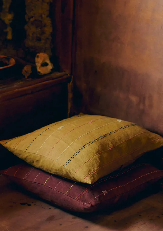 basri_hand_embroidered_cushion_cover_5.webp Textiles | Cushions & Covers-TOAST Basri Hand Embroidered Cushion Cover Olive