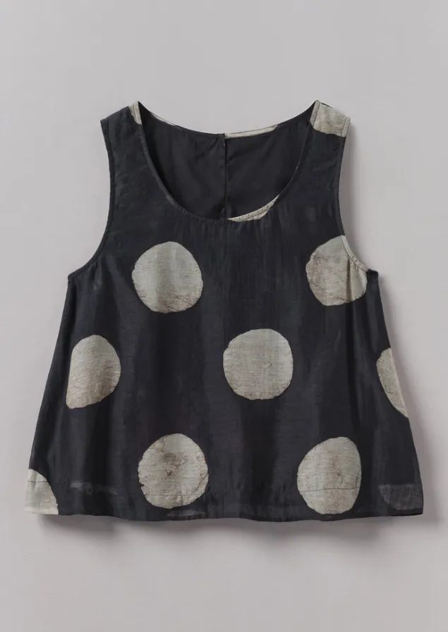 Tops & Tees-TOAST Batik Dot Print Tank Top Black/Ecru