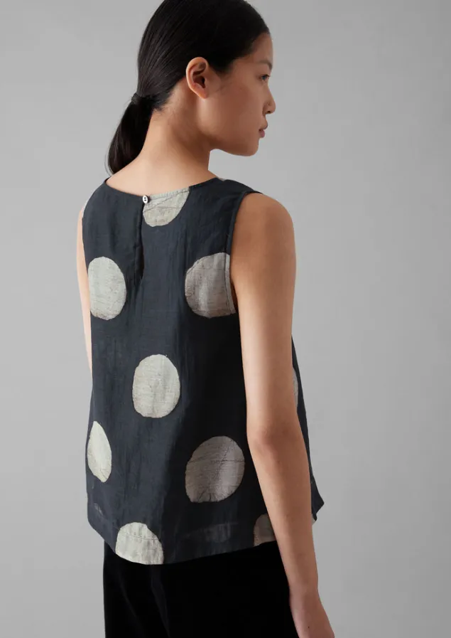 batik_dot_print_tank_top_3.webp Tops & Tees-TOAST Batik Dot Print Tank Top Black/Ecru