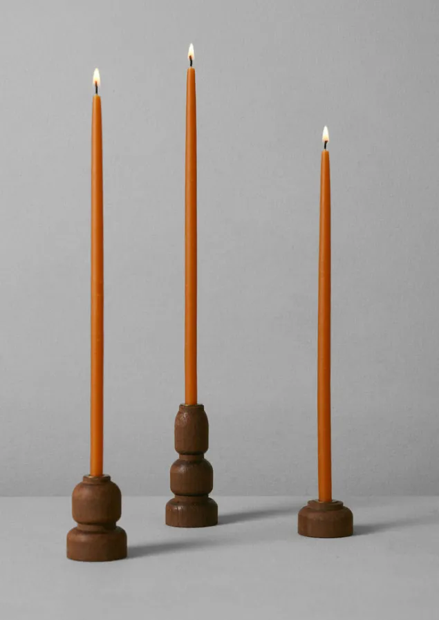 Decorative Pieces | Candles & Holders-TOAST wood Slim Dinner Candle Holder Set Beech