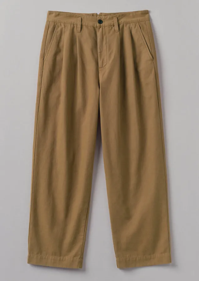 Trousers-TOAST Bill Cotton Wide Leg Trousers Acorn