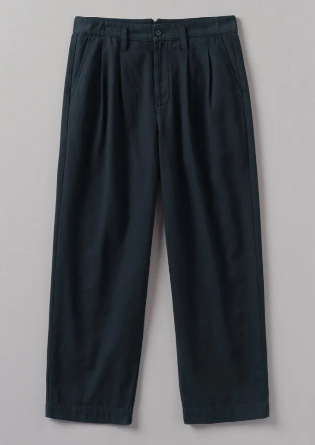 Trousers-TOAST Bill Cotton Wide Leg Trousers DarkNavy