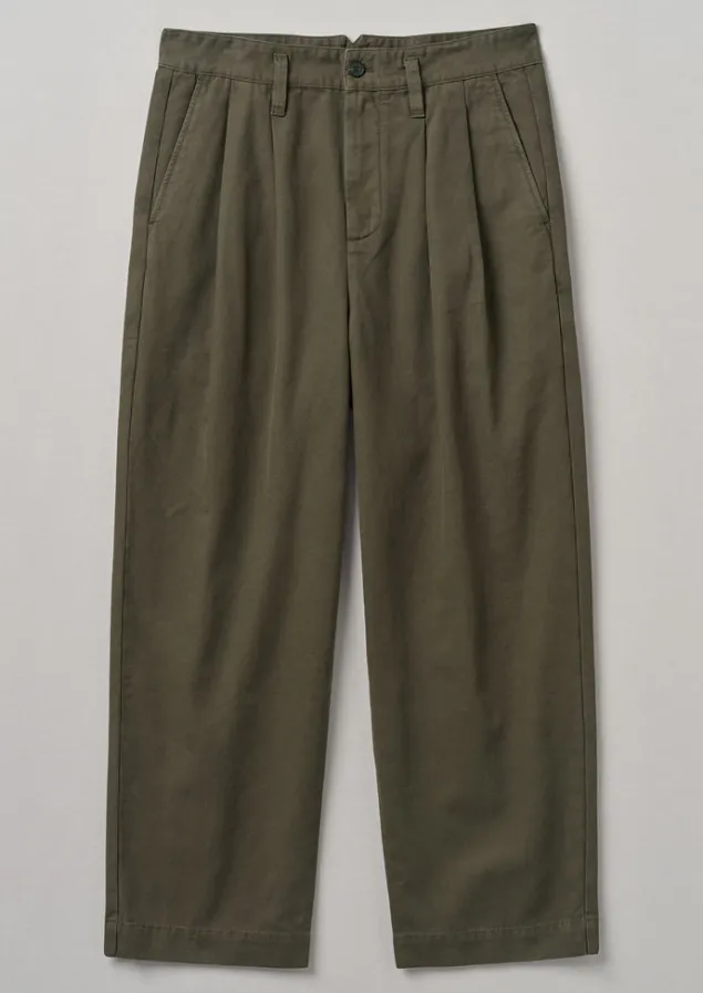 Trousers-TOAST Bill Cotton Wide Leg Trousers DarkOlive