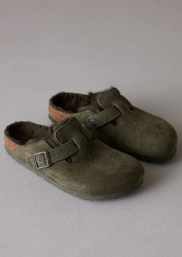 Slippers | Nightwear-TOAST Birkenstock Boston Sheepskin Slippers Thyme