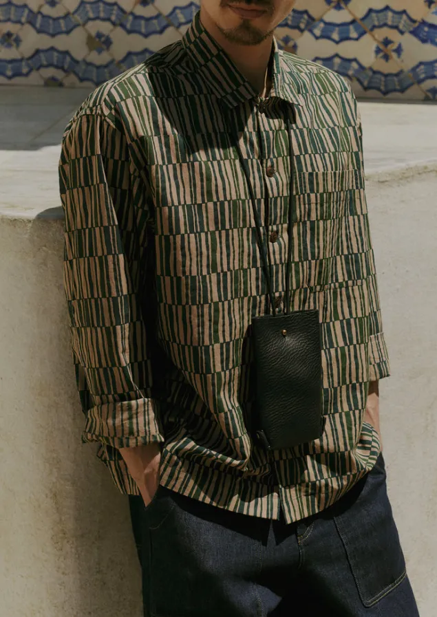 Shirts-TOAST Block Print Irregular Check Shirt GoldenSand