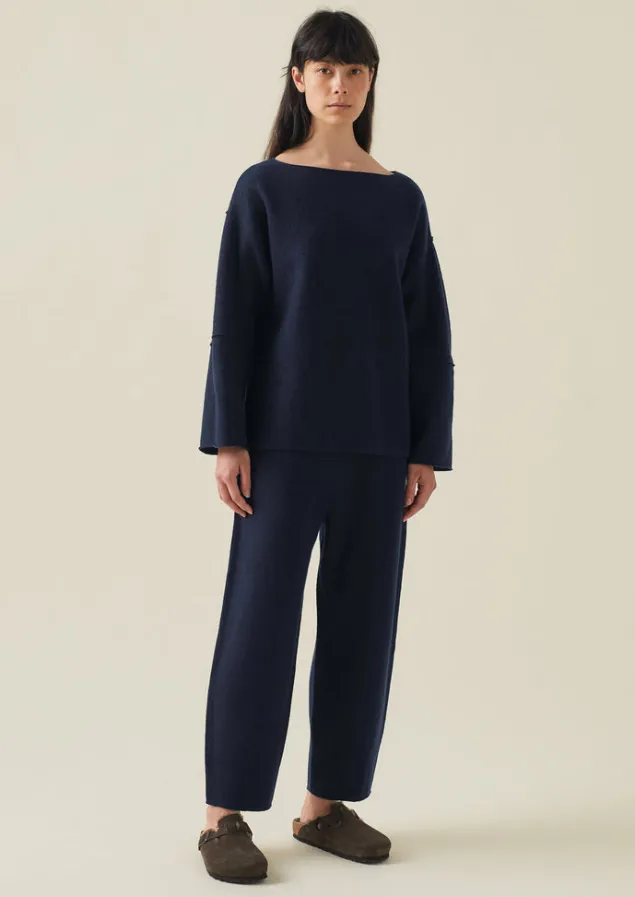 Loungewear | Trousers-TOAST Boiled Wool Pull On Trousers Navy