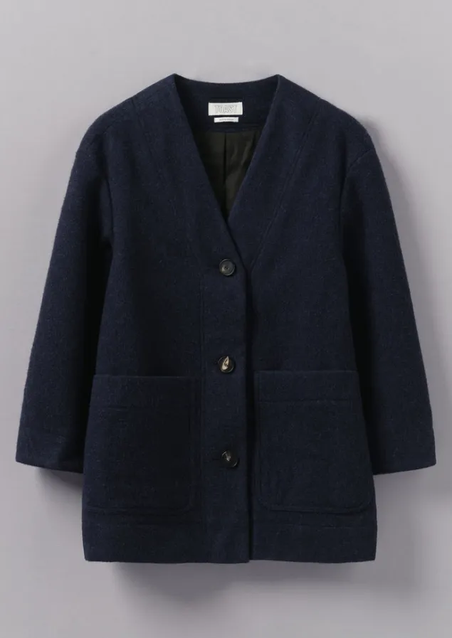 Coats & Jackets-TOAST Boiled Wool Short Coat Navy