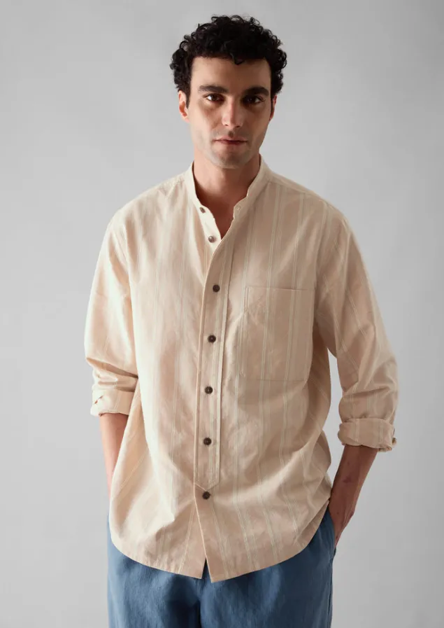 bold_stripe_grandad_shirt_1.webp Shirts-TOAST Bold Stripe Grandad Shirt DesertPink