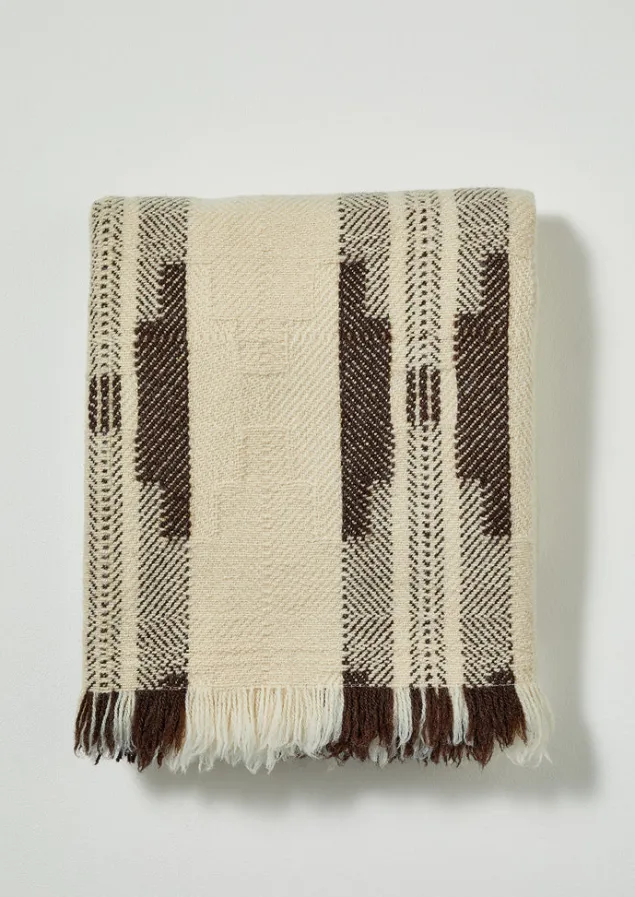 Textiles | Blankets & Throws-TOAST Bulgarian Wool Blanket Ecru/Brown