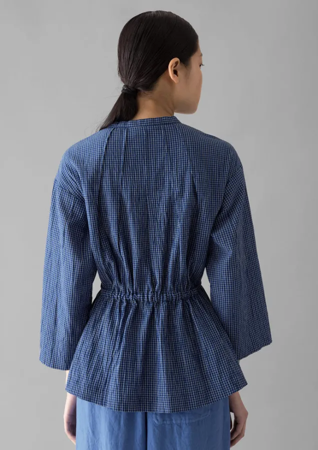 check_crinkle_cotton_tie_shirt_13.webp Loungewear | Tops & Tees-TOAST Check Crinkle Cotton Tie Shirt Cobalt