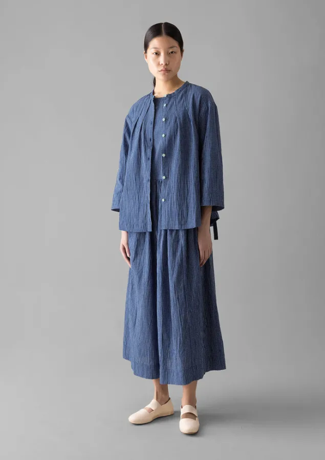 check_crinkle_cotton_tie_shirt_15.webp Loungewear | Tops & Tees-TOAST Check Crinkle Cotton Tie Shirt Cobalt