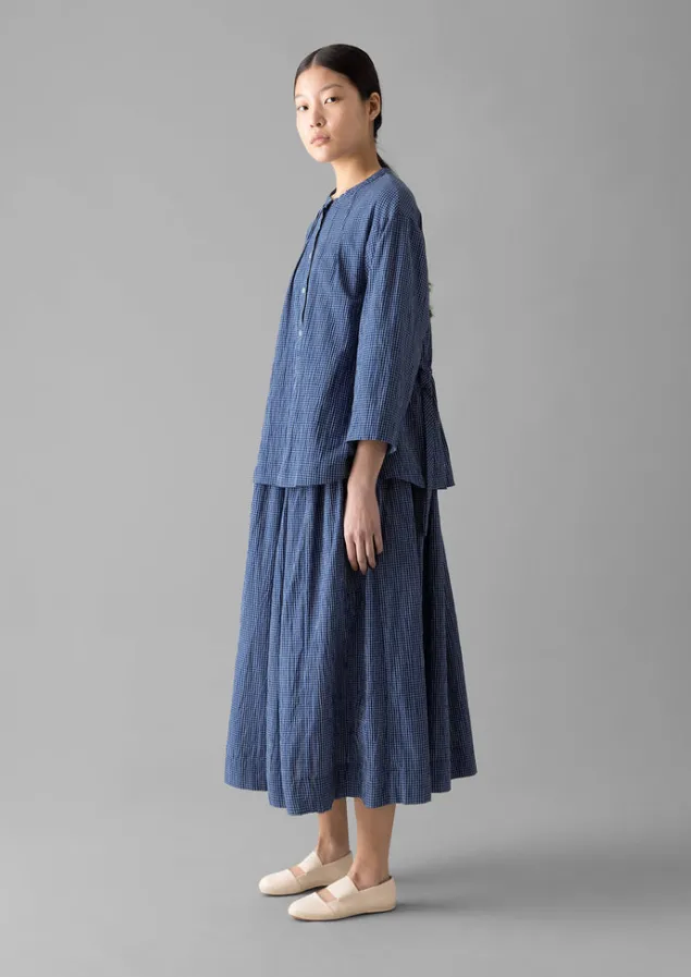 check_crinkle_cotton_tie_shirt_17.webp Loungewear | Tops & Tees-TOAST Check Crinkle Cotton Tie Shirt Cobalt