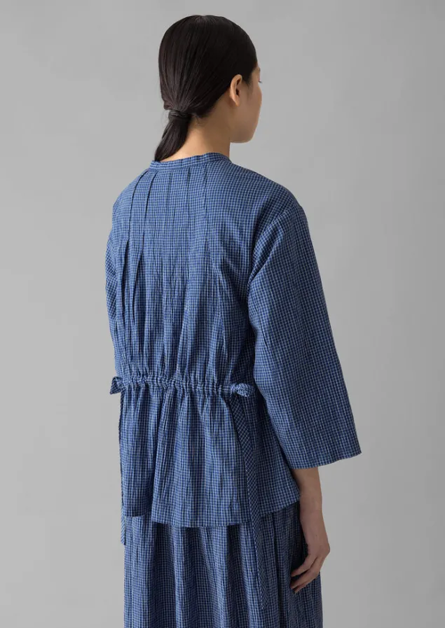 check_crinkle_cotton_tie_shirt_6.webp Loungewear | Tops & Tees-TOAST Check Crinkle Cotton Tie Shirt Cobalt