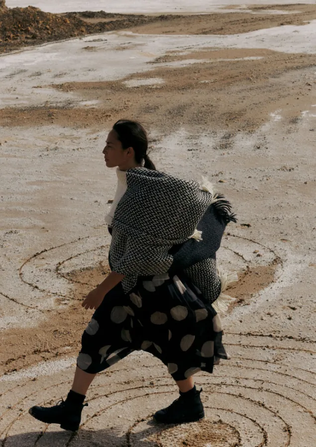 Hats, Scarves & Gloves | Knitwear-TOAST Check Merino Blend Wrap Slate/Ecru