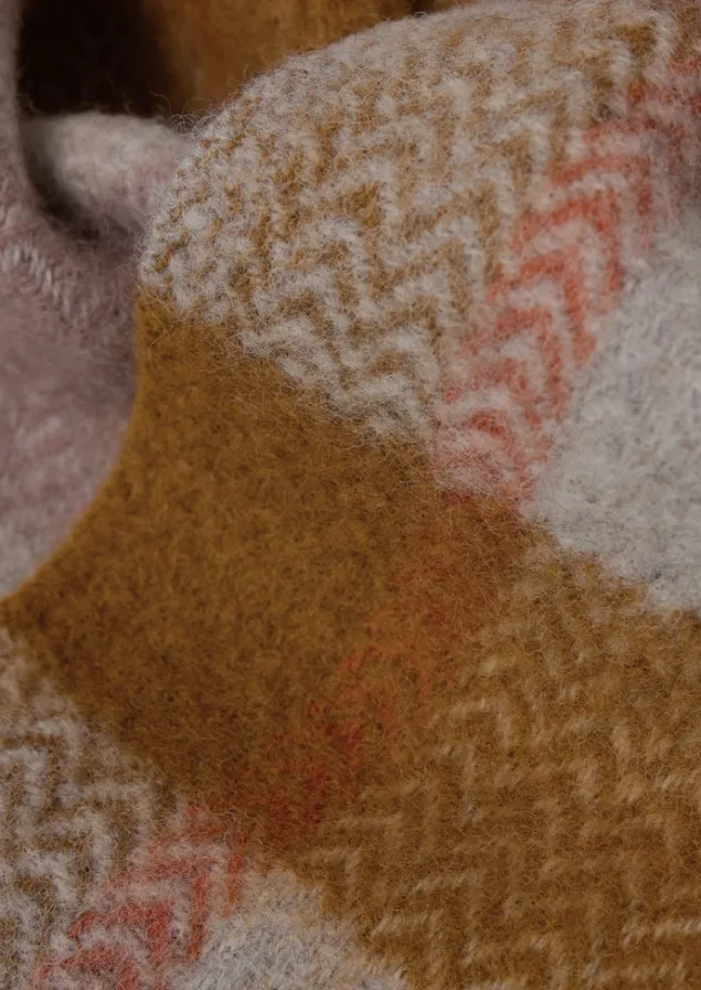 Textiles | Blankets & Throws-TOAST Chevron Check Wool Blanket Caramel/Mauve