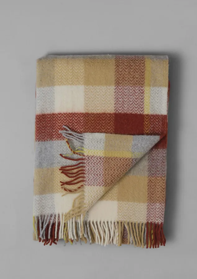 chevron_check_wool_blanket_2.webp Textiles | Blankets & Throws-TOAST Chevron Check Wool Blanket Celery/Rust