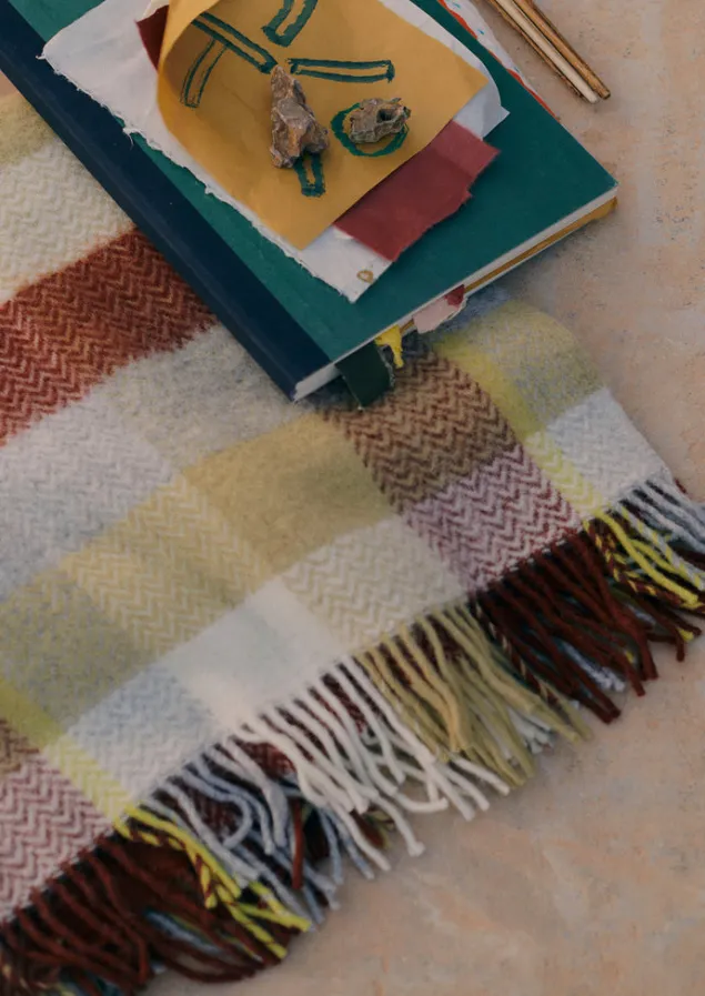 chevron_check_wool_blanket_6-2.webp Textiles | Blankets & Throws-TOAST Chevron Check Wool Blanket Celery/Rust