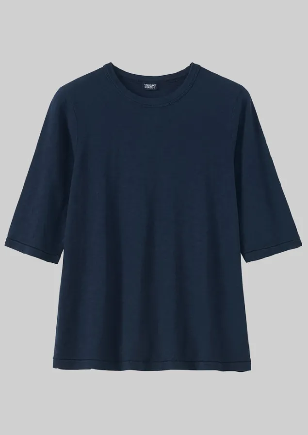 cleo_garment_dyed_organic_cotton_tee_3-4.webp Jersey | Tops & Tees-TOAST Cleo Garment Dyed Organic Cotton Tee Indigo