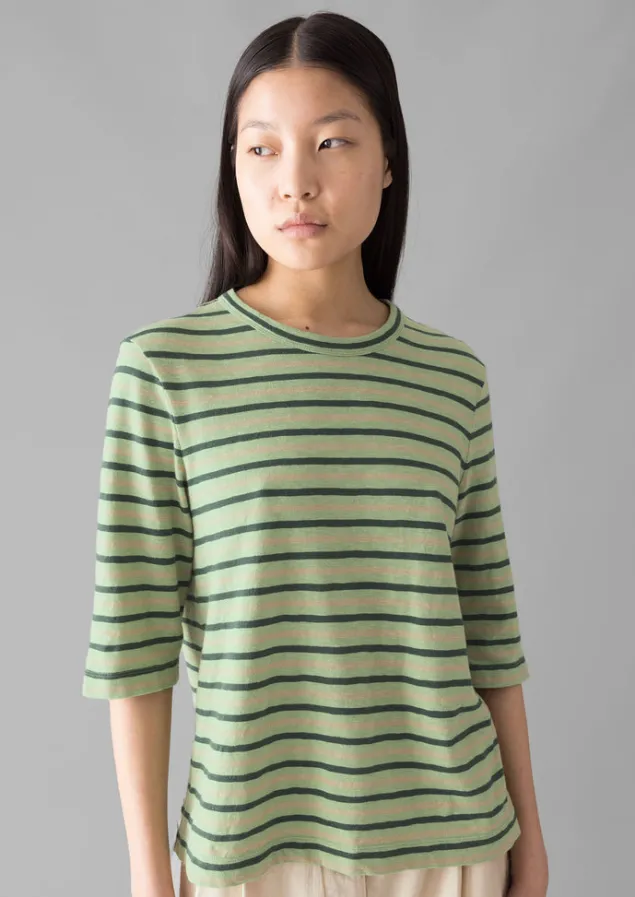 cleo_stripe_cotton_half_sleeve_tee_2.webp Jersey | Tops & Tees-TOAST Cleo Stripe Cotton Half Sleeve Tee Sage