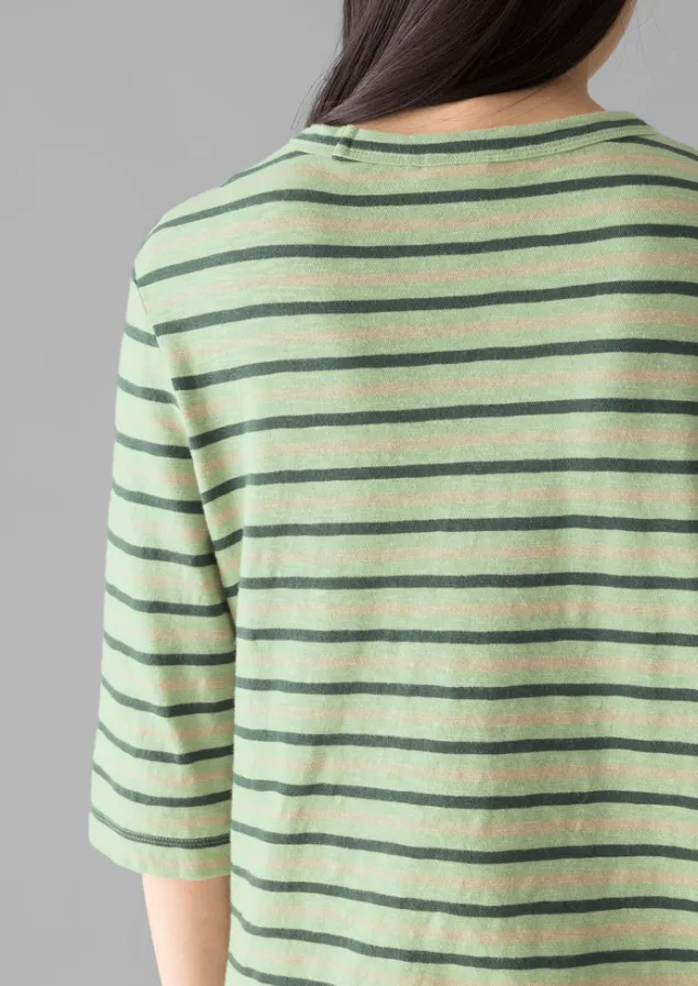 cleo_stripe_cotton_half_sleeve_tee_4.webp Jersey | Tops & Tees-TOAST Cleo Stripe Cotton Half Sleeve Tee Sage