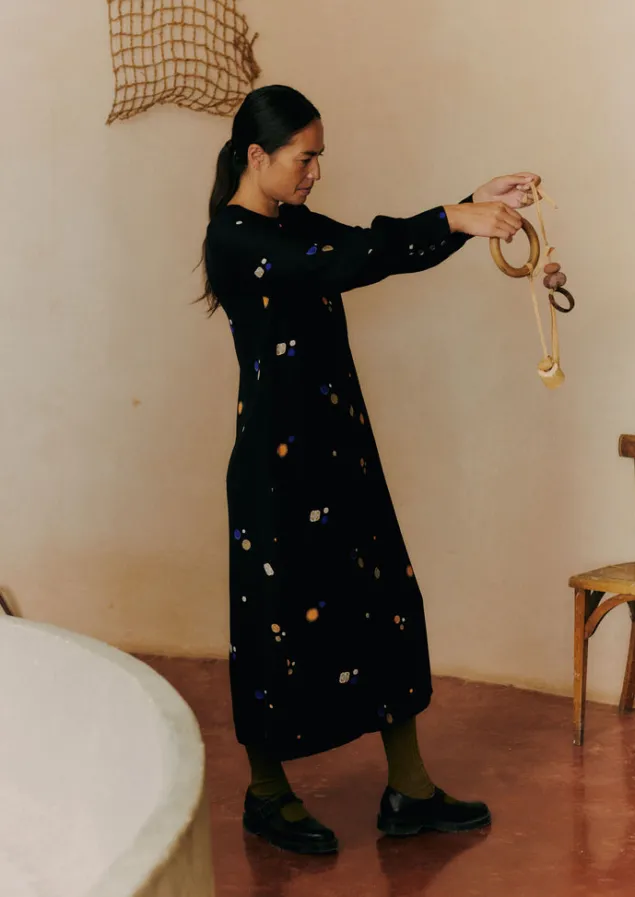 Dresses-TOAST Cosmic Dot Print Column Dress Black