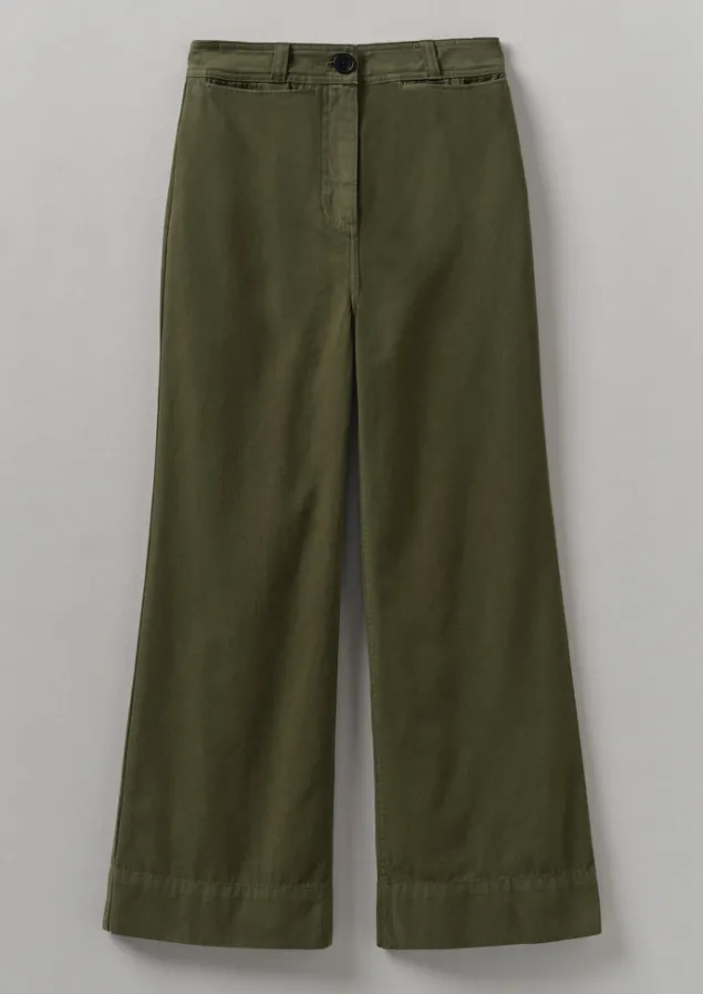 Trousers-TOAST Cotton Canvas Kick Flare Trousers Seaweed