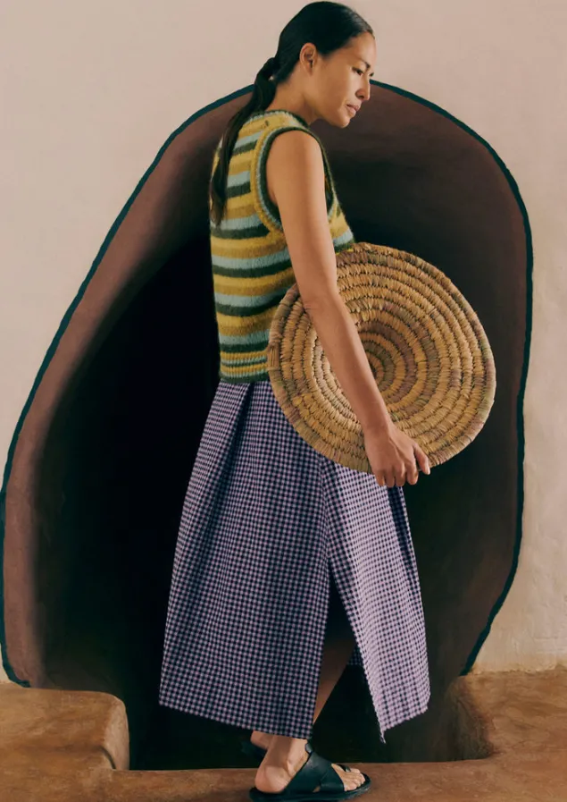 cotton_gingham_seersucker_skirt_5.webp Skirts-TOAST Cotton Gingham Seersucker Skirt Lilac