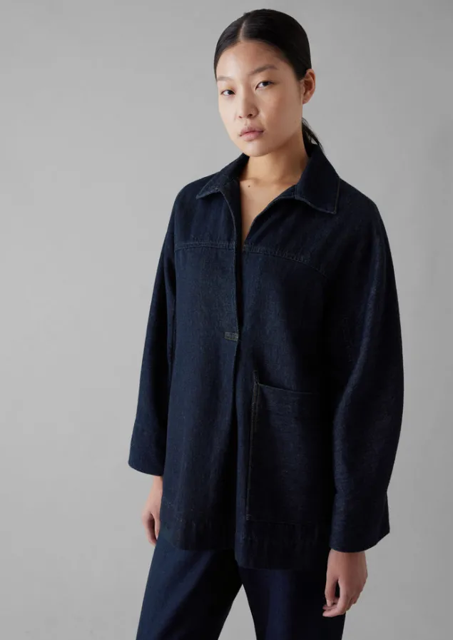 cotton_hemp_denim_smock_4.webp Denim | Tops & Tees-TOAST Cotton Hemp Denim Smock Indigo