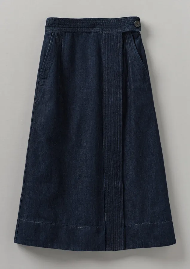 Denim | Skirts-TOAST Cotton Hemp Denim Wrap Skirt Indigo