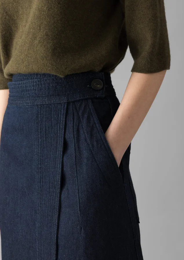 cotton_hemp_denim_wrap_skirt_4.webp Denim | Skirts-TOAST Cotton Hemp Denim Wrap Skirt Indigo