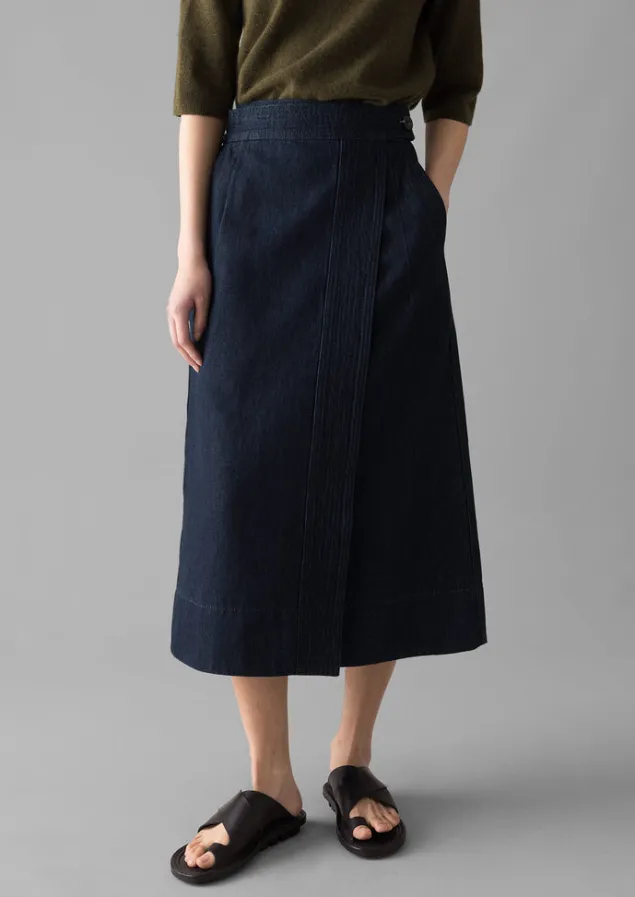 cotton_hemp_denim_wrap_skirt_7.webp Denim | Skirts-TOAST Cotton Hemp Denim Wrap Skirt Indigo