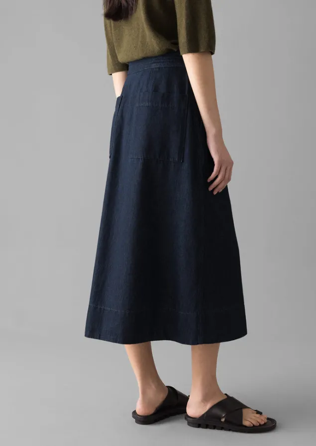 cotton_hemp_denim_wrap_skirt_8.webp Denim | Skirts-TOAST Cotton Hemp Denim Wrap Skirt Indigo