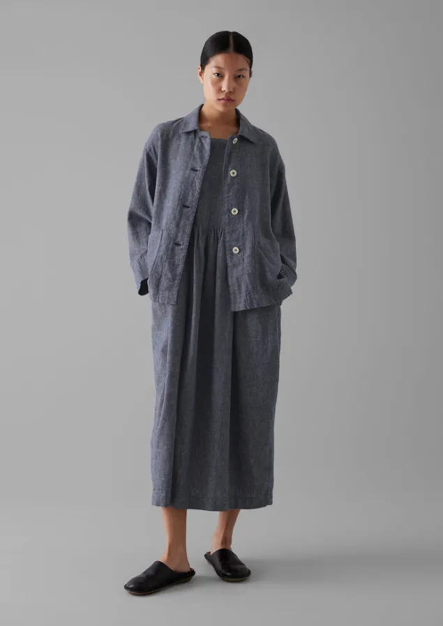 cotton_linen_twill_gathered_waist_dress_5.webp Linen | Loungewear-TOAST Cotton Linen Twill Gathered Waist Dress IndigoBlue