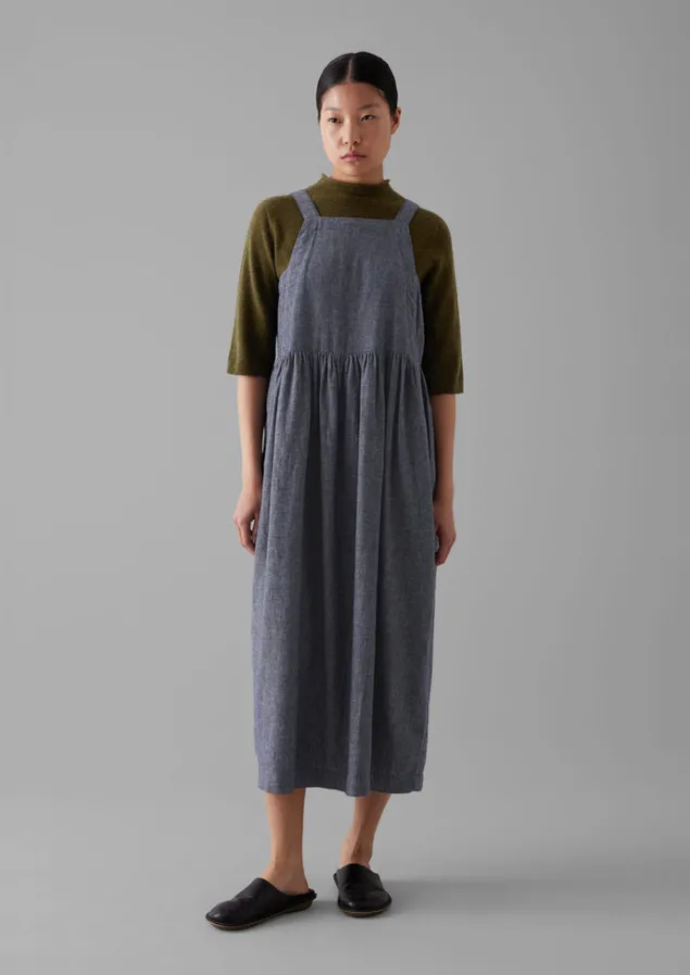 cotton_linen_twill_gathered_waist_dress_7.webp Linen | Loungewear-TOAST Cotton Linen Twill Gathered Waist Dress IndigoBlue