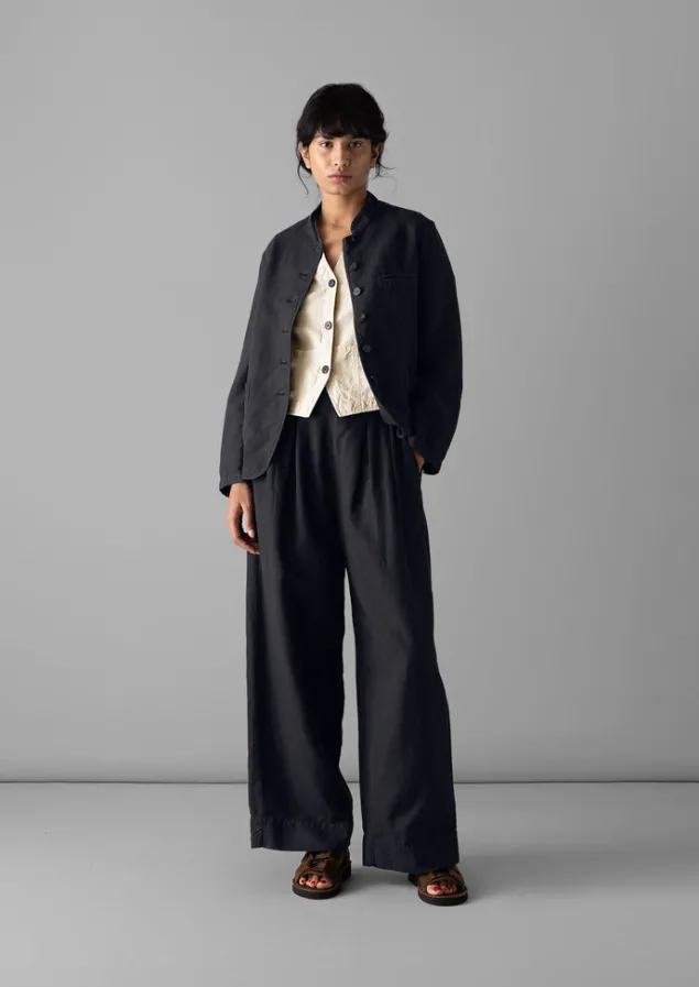 Linen | Trousers-TOAST Cotton Linen Wide Leg Trousers SlateNavy